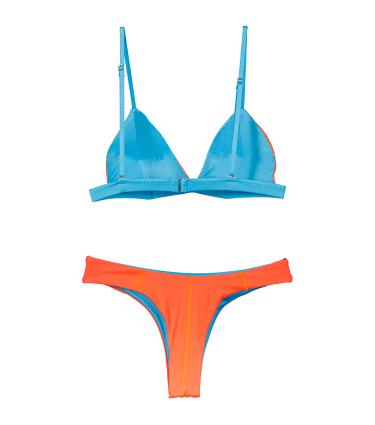 Orange and Blue Patchwork Split Swimwear