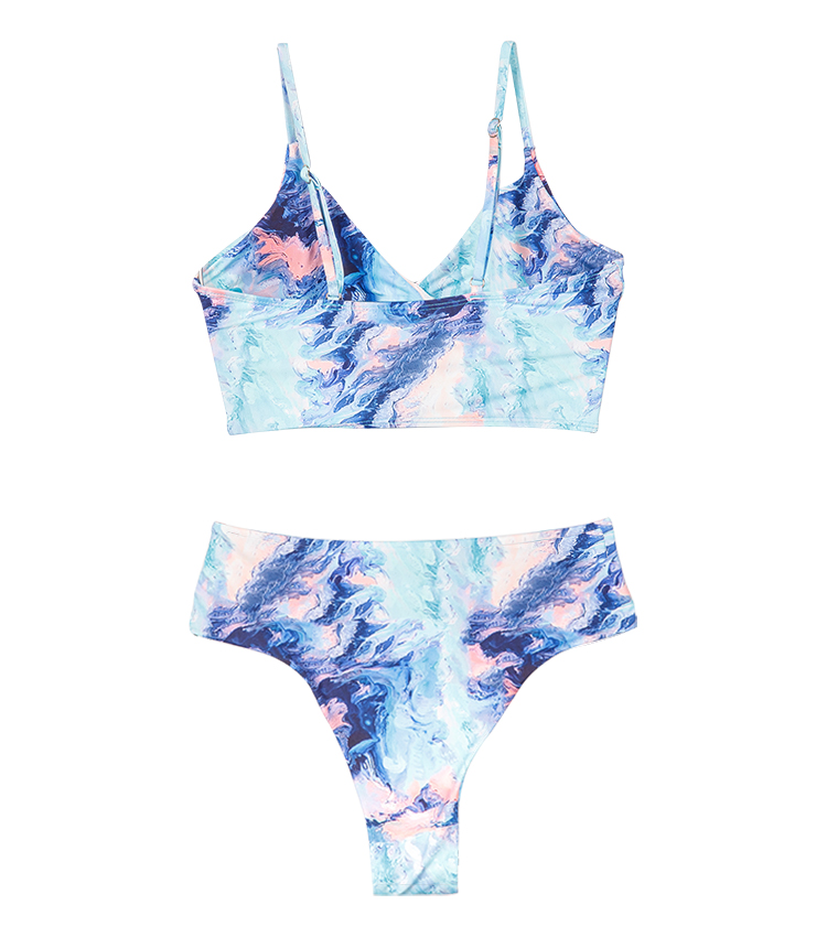 Tie-dye print high-waisted swimwear set