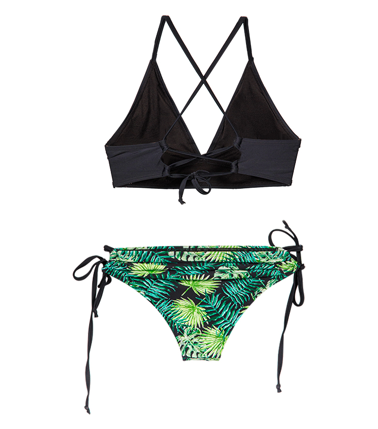 Classic tie strap palm leaf print two-piece swimsuit