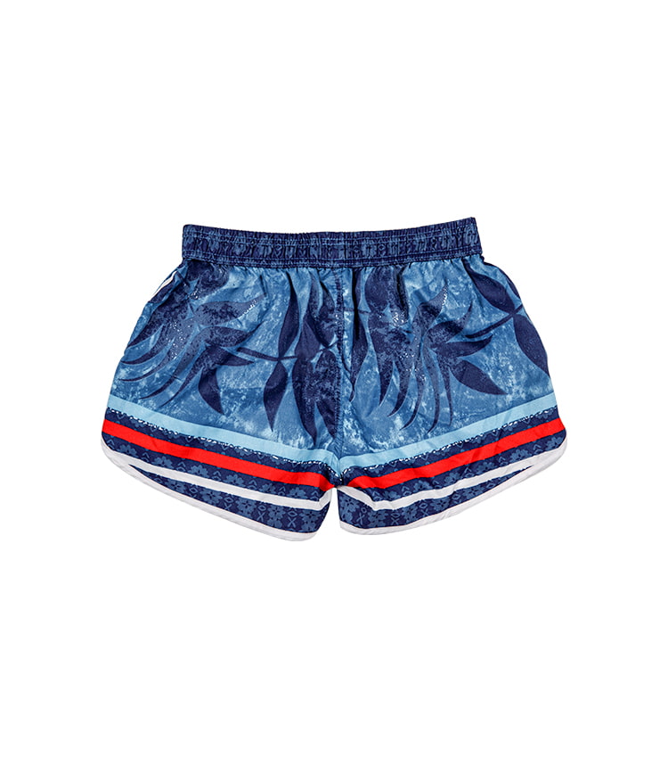 Deep sea blue stripe printed advanced beach trunks